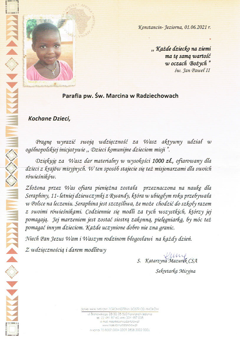 Dzieci komunijne dzieciom misji